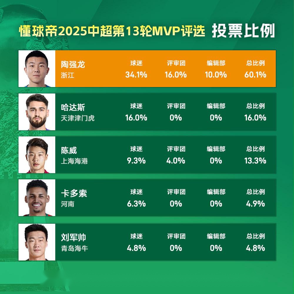 中超官方：陶强龙梅开二度，获中超联赛第13轮最佳球员的简单介绍